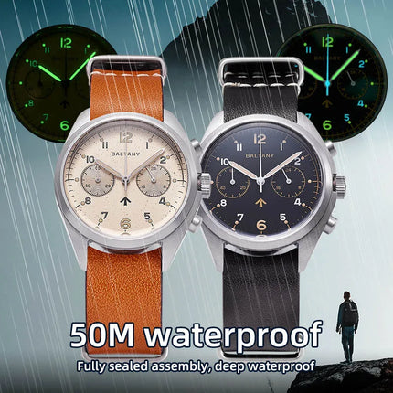 Baltany 39mm Quartz Watch Man S5044 Military Chrono RAF 6BB Homage Watch Multifunction Stainless Steels Chronograph Watches