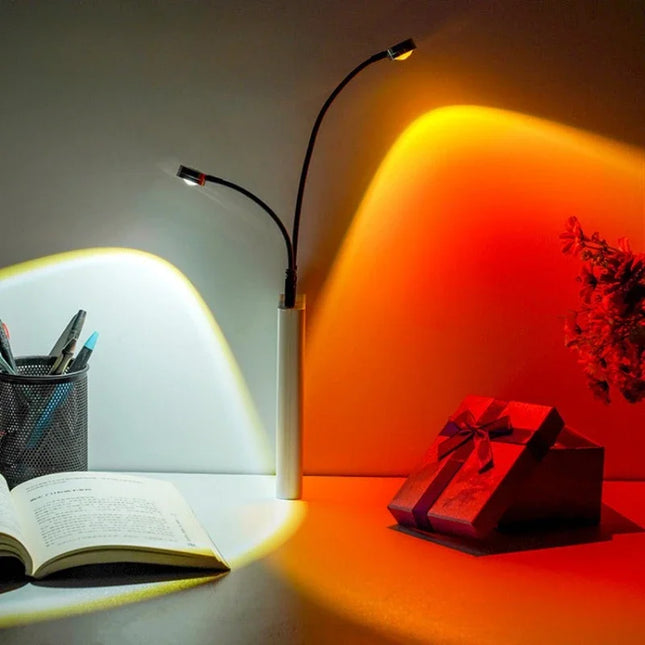 Projection Lamp USB Sunset Rainbow Atmosphere Night Light Sunset Light for Photography Selfie Coffee Store Live Wall Decoration