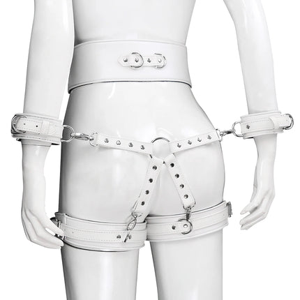 Thierry SM Bondage Set Include Waistband, Wrist & Thigh Cuffs, Cross Buckle, Adult Games Restraints Handcuffs Leg Cuff Sex Toys