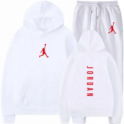 Men's pullovers for autumn and winter, solid-color hoodie + stretch waist jogging pants two-piece set, fashionable outdoor casua