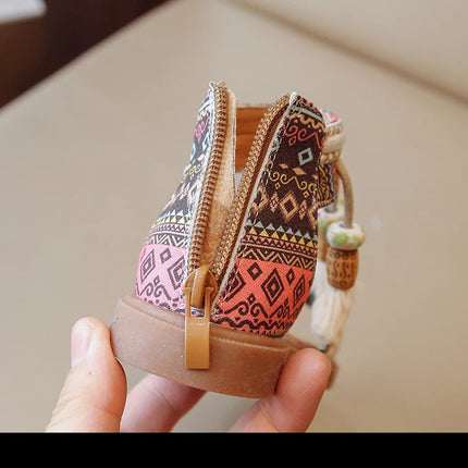 Girls Sandals Ethnic Retro Children Fashion Casual Shoes Tassels 2024 Back Zipper Summer New Sandals Kids Pattern GLADIATOR Cute