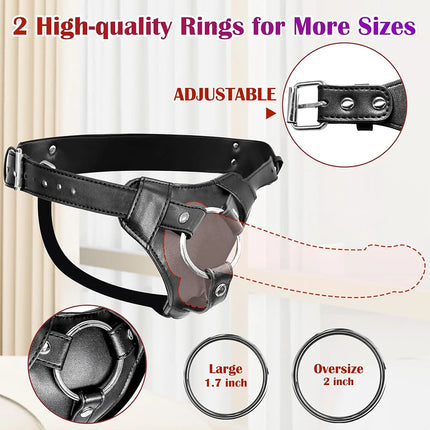 Adjustable Strap On Dildo Harness Adult Sex Toys for Women Men Leather Belt with 2 Size Metal O-Rings for Lesbian Gay Anal Toys