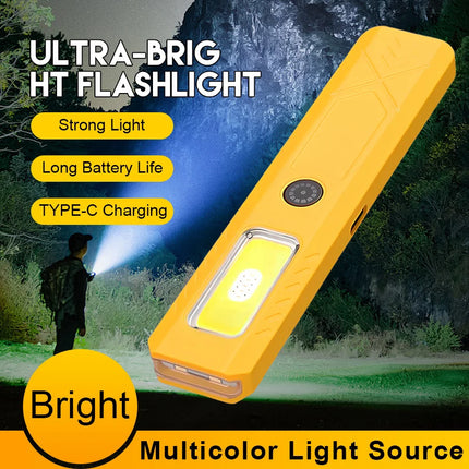 Portable RechargeableLED COB Dual Light Source Handheld Flashlights With 6 Lighting Modes/Magnet Mini Clip Flood Work Light