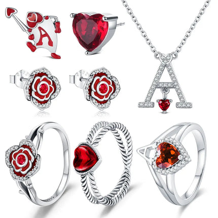 LILAPURA 925 Silver Letter A Ring Hearts Poker Earrings Necklace For Women DIY Original Romantic Fine Jewelry Party Lover Gifts