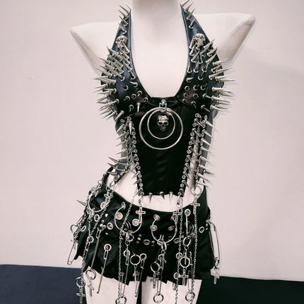 bustier top y2k fashion y2k clothes y2k crop top gothic clothes y2k top Rivets Tank Tops Skull top vintage tops gothic tank tops