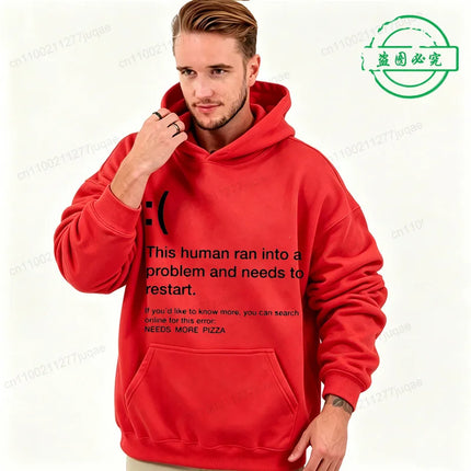 Blue Screen of Death Men Hoodies Needs More Pizza Geek Programmer Graphic Tracksuits Man Sportwear Geek Sweatshirts Tops Gifts