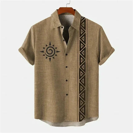 Men's shirt ethnic style 3D printing henley shirt, men's fashion button down collar short sleeve, high quality men's tops
