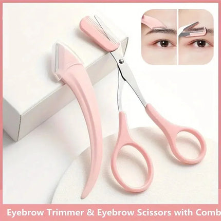 Eyebrow Trimmer Set,Curved Eyebrow Razor,Eyebrow Scissors With Comb,Convenient Easy Beauty Tools For Beginners
