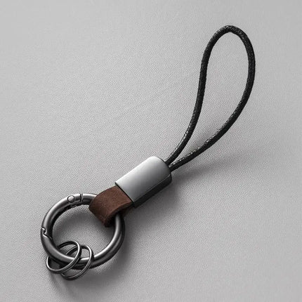 Genuine Leather Key Chains for Men Women Car Keychain Lanyard Cotton Rope Strap Metal Keyring Gift Trendy Key Holder