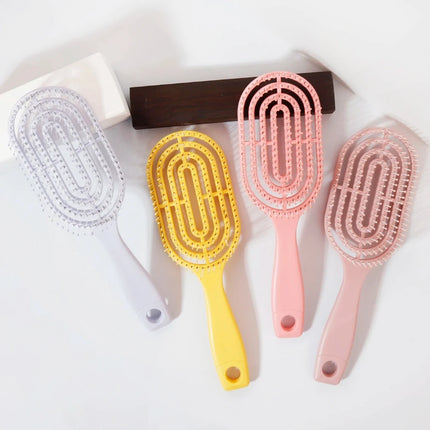 Portable Hollow Elastic Massage Comb - Oval Scalp Massage Brush for Real Hair & Wigs, Salon-Grade Styling Tool
