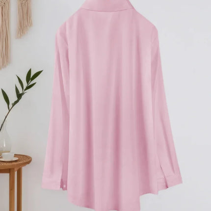 Plus Size Women Oversize Shirts Plain Pink Tops Solid Color Versatile Lapel Thin Travel Essential Single-breasted Blouse Clothes