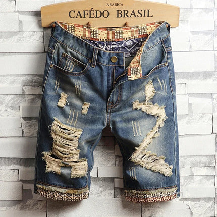 Summer Blue Men's Ripped Jeans Shorts, Fashion Casual Denim Shorts Asian Size 28-36 38 40 Male Slacks, 2025 New