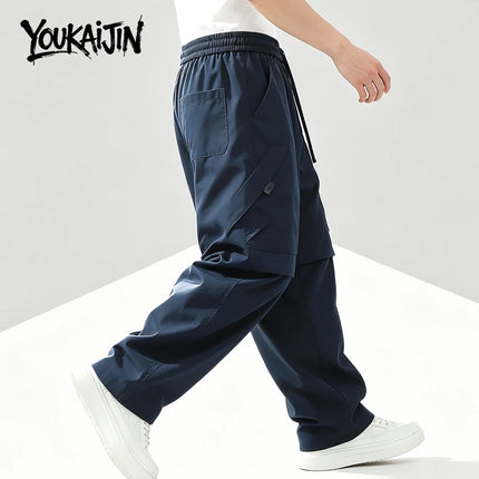 Summer  Pants Men Harajuku Japanese Style Loose Casual Pants Men Solid Comfortable Elastic Waist Trouser Outdoor Walking Hiking