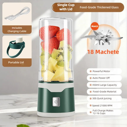 TINSOL Portable Electric Blender 450ml USB Rechargeable Juicer Blender suitable for milkshakes, juice, and small food processing