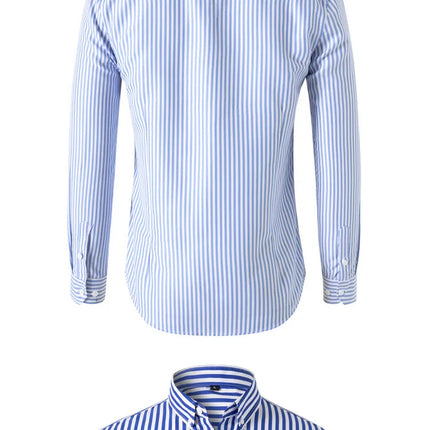 Slim Fit Men's Striped Long Sleeve Shirt Casual Fashion Business Outerwear Autumn New Style Machine Washable Polyester Fiber