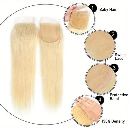 613 13x6 Lace Frontal Only 100% Human Hair 4x4 Straight Transparent Swiss Lace Closure Honey Blonde Pre-Plucked With Baby Hair