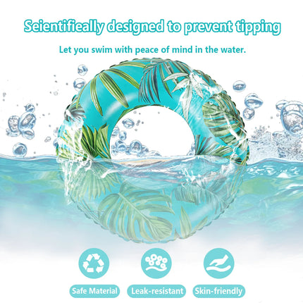 Botanical Leaf Pattern Swim Ring - Durable Vinyl Inflatable Float for Swimming, Lounging & Summer Water Activities