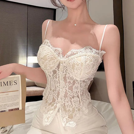Lace Patchwork Fibone Women's Csole Tank Top Spring Summer Inner Wear Pad Included Slim Fit Bustier Outerwear