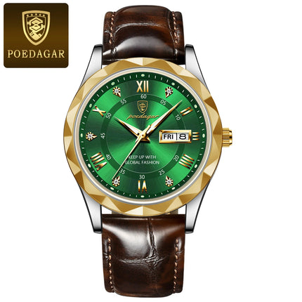 POEDAGAR Original Luxury Men's Watch Waterproof Luminous Date Week Sports Men's Watches Classic Business Quartz Leather Men Watch