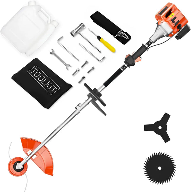 36CC 2-Stroke Gasoline String Trimmer, 3-in-1 Garden Weed Eater with 3/40-Tooth Brush Cutter Blade & Adjustable Shoulder Strap for Lawn & Yard Trimming