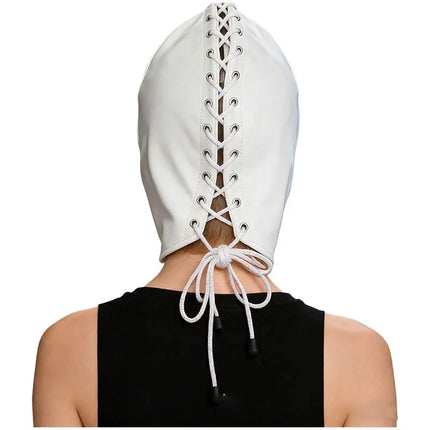 Leather Mask Full Face Double Layer Headgear Zip Head Hood Adjustable Lace-up Leather Bondage Masks Halloween Cosplay Party Mask