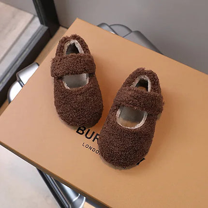 Children Fur Shoes 2024 Winter Kids Warm Plush Shoes For Girl Flat Loafers Moccasins Girls Casual Shoes Khaki, Beige
