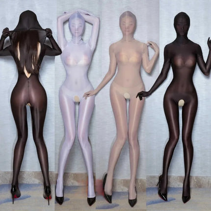 Sexy Women Crotchless Bodystocking Glossy Shiny Full Body Jumpsuit Stocking Sleeping Bag One-Piece Sex Game Sm Toys COS OOTD