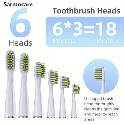 Portable USB Rechargeable Sonic Electric Toothbrush 5 Modes with 6 Heads 30 Days Battery IPX7 Waterproof Travel Case Adults