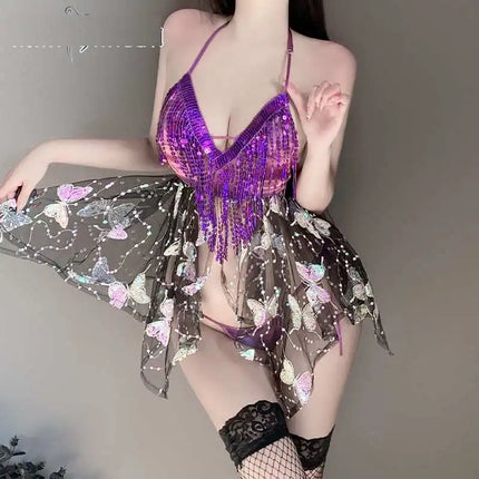 Summer New Women's Sexy Transparent Halter Lingerie Dress Lady Naugty Party Open Crotch Teddy Babydoll Spicy Night Sleepdress