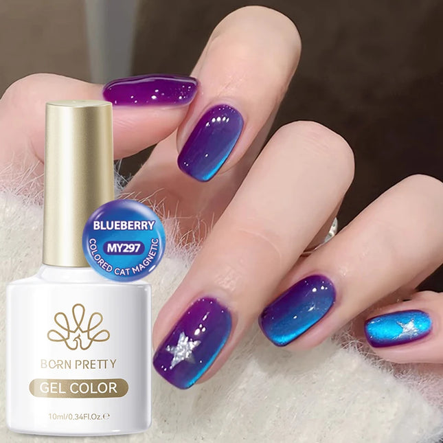 BORN PRETTY 10ml Blueberry Cat Magnetic Gel Nail Polish Summer Fruit Series Green Blue Purple Gel Nails Supplies Manicure
