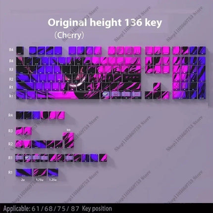 Pokemon Cartoon Gengar Keycaps OEM/XDA/Chreey Height PBT Sublimation Mechanical Keyboard Customize DIY Anime keys Cool Caps Gift