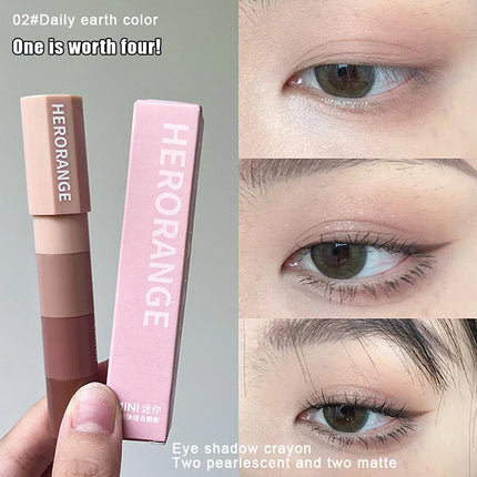 1Pc HERORANGE 4 In 1 Eyeshadow Pencil Kit Velvet Matte Shimmer Highlight Pigment Mini Eye Makeup Cosmetic Set