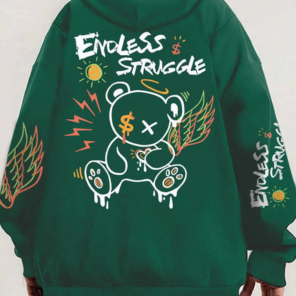 Hot selling men's autumn cartoon bear print soft and comfortable hooded sweatshirt outdoor street style clothing