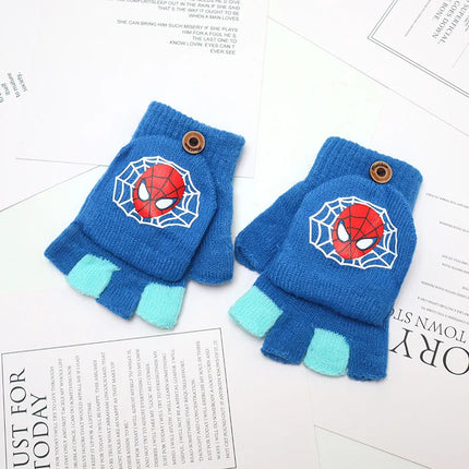 Marvel Spider-Man Children's Flip Gloves Toddler Half Finger Mittens Kindergarten Flip Top Warm Gloves 2-7 Years Old Gift