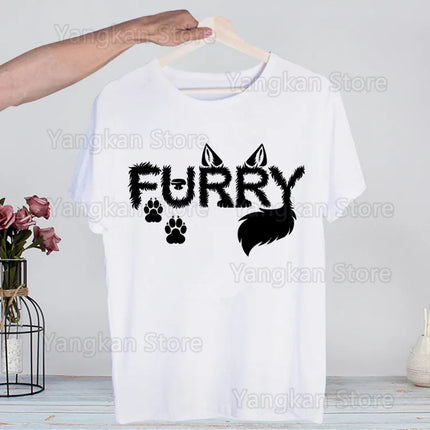 Meme Funny Fur Furry Cute T-Shirt Men Unisex Anime Cartoon Design Men Tee Shirt Homme Summer Tops Short Sleeve Vintage Style