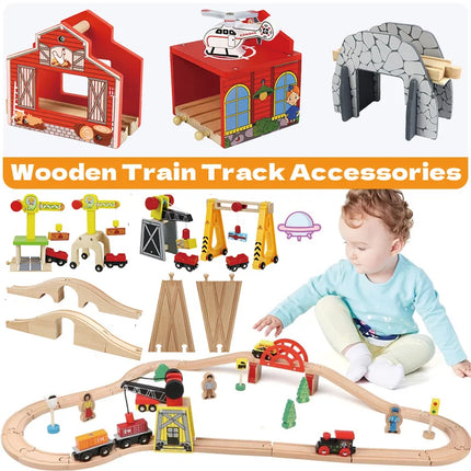33style DIY Wooden Train Rail Tracks Accessories Wood Railway Track Parts Fit For All Wood Track Toy Christmas Birthday kid Gift
