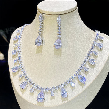 ASNORA-White Cubic Zirconia Necklace and Earrings for Women, Elegant, Party Jewelry, Bride, Wedding, Bridesmaid Gifts, 2Pcs