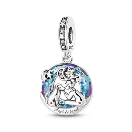 100% 925 Sterling Silver Blue Crystal Life Tree Angel Star Moon Pendants Charms Fit Qikaola 925 Original Bracelets DIY Jewelry