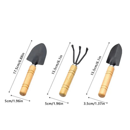 3Pcs Mini Garden Tools Set - Iron, Shovel, Rake Bonsai Tool for Garden Potting Flower Plant Succulent Transplanting Hand Tool