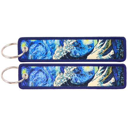 Japanese Van Gogh Art Waves Key Tag Keychains Women Koi Fish Keychain for Car Motorcycles Keys Keyring Men Holder Jewelry Gifts