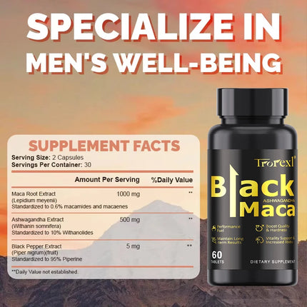 Male Enhancing Libido Organic Maca -60 Tablets 100% Pure Non-GMo Supports Reproductive HealthNatural Energizer Fast Acting