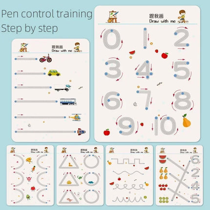 Magical Tracing Workbook Montessori Educational Writing for Children Reusable Pen Control Training Calligraphy Copybook for Kids