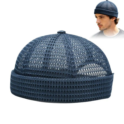 Summer Mesh Brimless Docker Cap Breathable Grid Beanie Adjustable Retro Landlord Hat Hip Hop Street Style Unisex Daily Outdoor