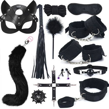 Hot Exotic Bed Bondage Set BDSM Kits Exotic Sex Toys For Women Adults Games Leather Handcuffs Whip Gag Nipple Clamps Sex Shop