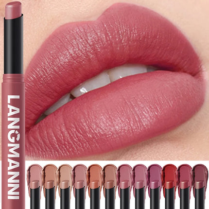 12 Color Matte Lipstick Pencil Waterproof Long Lasting Non-Stick Cup Lip Stain Tint Cosmetic Nude Lipstick Pen Makeup Cosmetics