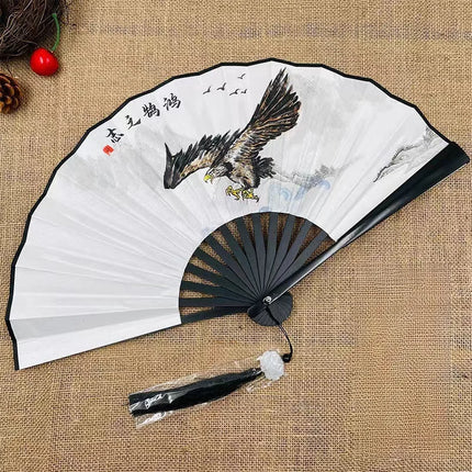 Chinese Style Folding Fan Classical Dancing Cloth Fan Vintage Plastic Animal Dragon Printing Hand Held Fans Photo Props Cosplay