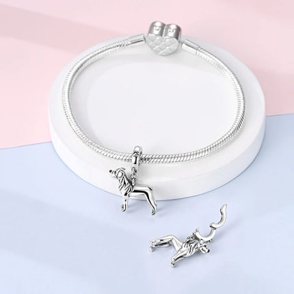 Hot Sale 925 Sterling Silver Dog Paw Print Fixed Clip & Shepherd Dog Dangle Charm Fits Bracelet Beloved Pet Pendant Gifts