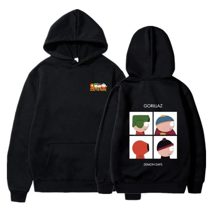 South Park Anime Pattern Hoodie Fashion Warm Coat Men's Autumn and Winter Season Hoodie Street Black Long Sleeve Hoodie