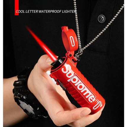 New Outdoor Windproof Pendant Inflatable Lighter Fashion Letter Jet Flame Strong Firepower Portable Lighter Men's Gift