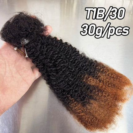 16inch Afro Kinky Curly Human Hair Bulk for Dreadlocks Extending Afro Kinkys Bulk Human Hair for Braiding 30g/pack Can be Dyed